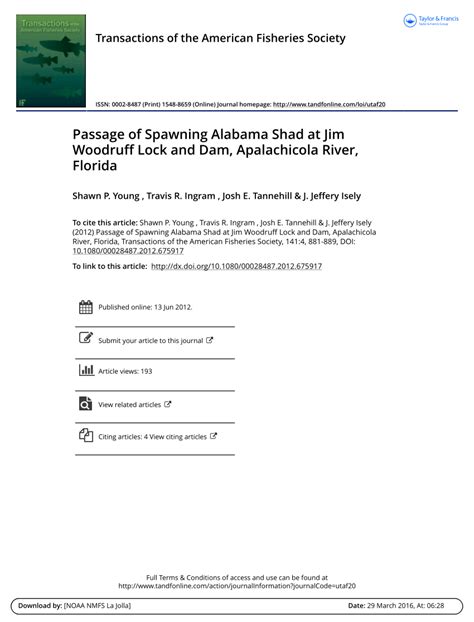 (PDF) Passage of Spawning Alabama Shad at Jim Woodruff Lock and Dam, Apalachicola River, Florida