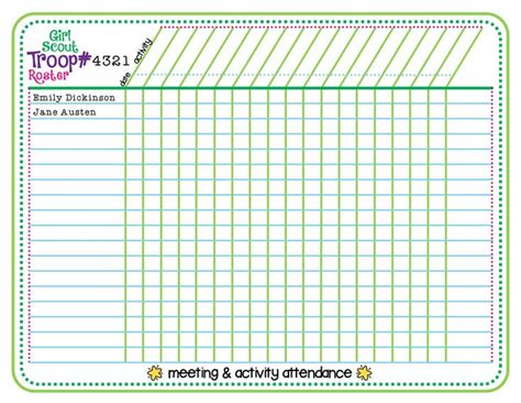 Girl Scout Troop Roster Tracker Attendance Fillable | Girl scout troop, Girl scout activities ...