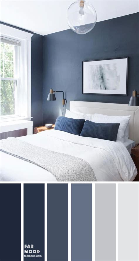 Dark blue and light grey bedroom color scheme