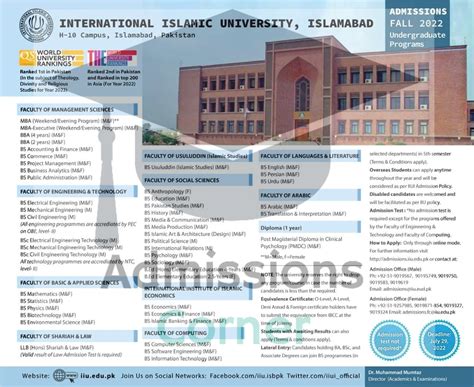 International Islamic University Islamabad IIUI BS Admissions Fall 2022