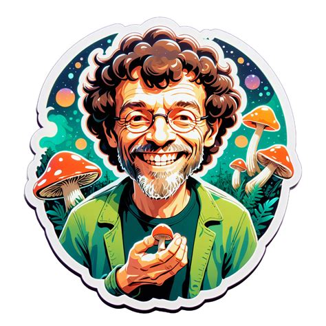 I made an AI sticker of terrence mckenna smiling with mushroom in his hands