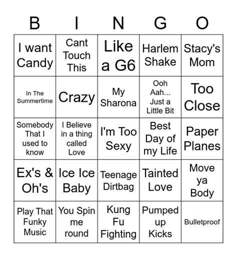 One Hit Wonders Bingo Card