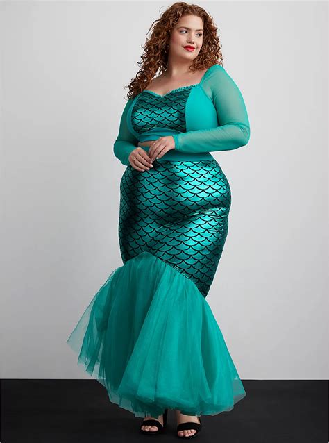 Plus Size - Halloween Costume Mesh Two Piece Mermaid Dress - Torrid