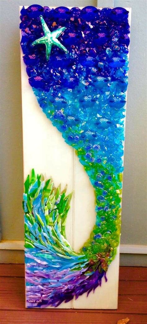 Mermaid Wall Art Inspiration *no instructions available Sea Glass Crafts, Sea Glass Art, Stained ...