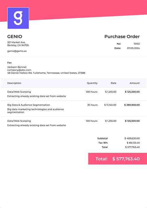 Receipt Template for Management Consulting