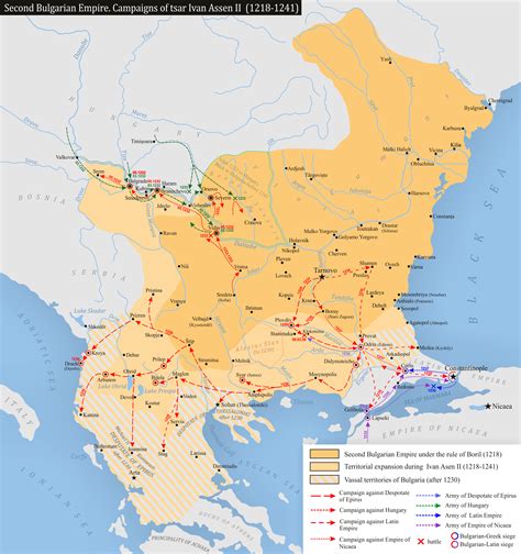 A map of the Second Bulgarian Empire at its peak in the 13th century ...