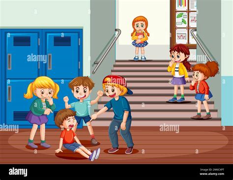 School bullying with student cartoon characters illustration Stock ...