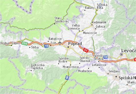 Map of Poprad - Michelin Poprad map - ViaMichelin