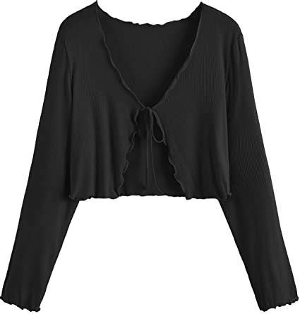Floerns Women's Plus Size Long Sleeve Rib Knit Tie Front Cropped Cardigan