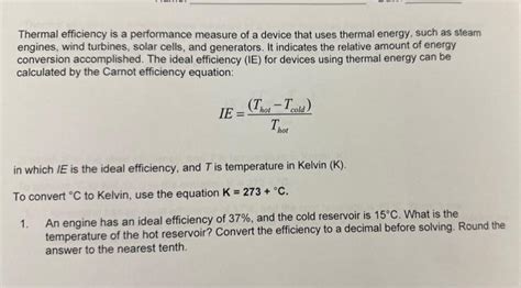 Solved Thermal efficiency is a performance measure of a | Chegg.com