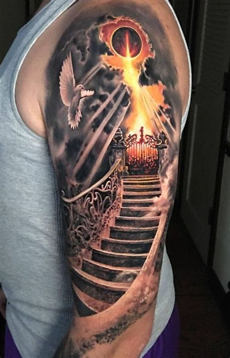 Stairway to Heaven upper arm tattoo #Arm #dark #Heaven #Stairway #Tattoo #Uppe #tattoossleeve ...