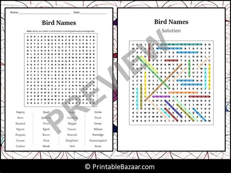 Bird Names Word Search Puzzle Worksheet Activity | Teaching Resources