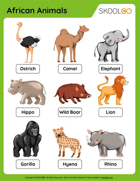 African Animals - Free Worksheet - SKOOLGO