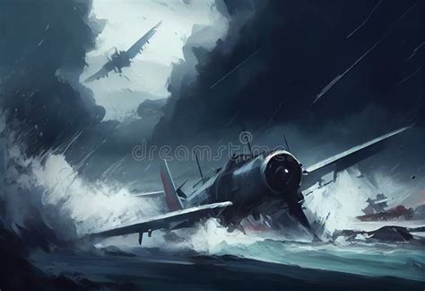 Illustration Painting of Planes Flying in the Storm . Generate Ai. Stock Image - Image of rain ...