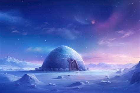 Premium AI Image | Igloo ice hotel on a snowy plain with sunset during ...