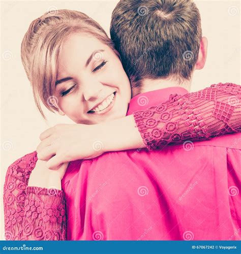 Girl Hugging Boyfriend Romantically. Stock Photo - Image of cheerful ...