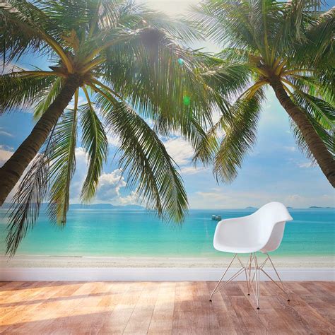 Tropical Beach Wall Mural | Beach Scene Wall Decal | Wallums