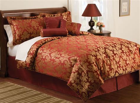 Red Gold Jacquard Queen Size Comforter Bedding Bed Set