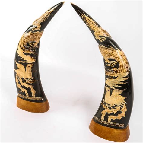 Pair of Carved and Mounted Water Buffalo Horns | EBTH