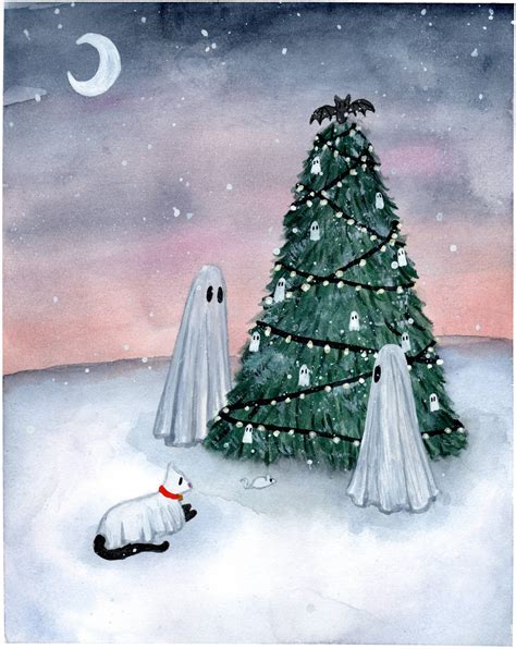 Christmas Tree Ghosts - Painting by Flukelady | Prints Available