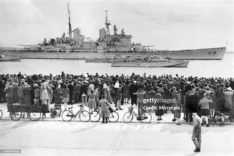 The HMS Vanguard which took the Royal Family on their tour of South... News Photo - Getty Images