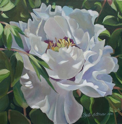 "White peony" - Original acrylic painting on canvas, 60x60cm. By Brigita Ektermane. | Art prints ...