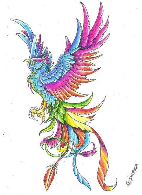 Awesome rainbow-colored rising phoenix tattoo design - Tattooimages.biz