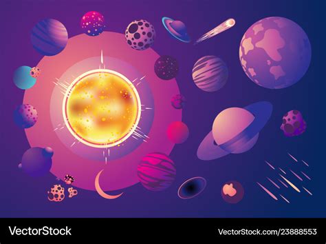 Universe with cartoon planets set of space Vector Image