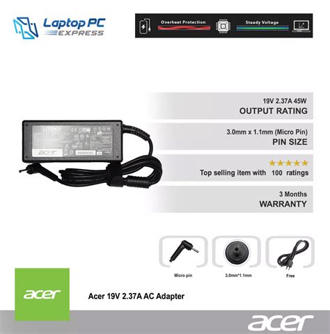 Acer 19V 2.37A 3.0mm x 1.1mm Laptop Charger Compatible with Acer Swift ...