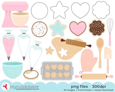 Cookie Baking Clipart Set Cookies Clip Art Iced Cookies | Etsy UK