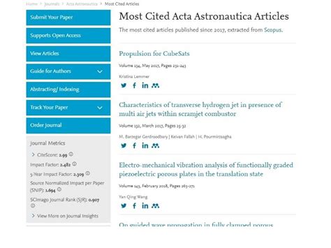 陈提博士和文浩教授学术论文入选Acta Astronautica高被引论文|One paper by Dr. Ti Chen and Dr. Hao Wen has been listed ...