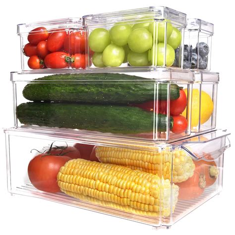 Set Of 7 Fridge Organizer Stackable Refrigerator Organizer Bins with ...