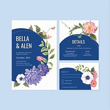 Wedding Card Template With Spring Bright Concept Design Watercolor Illustration Template ...