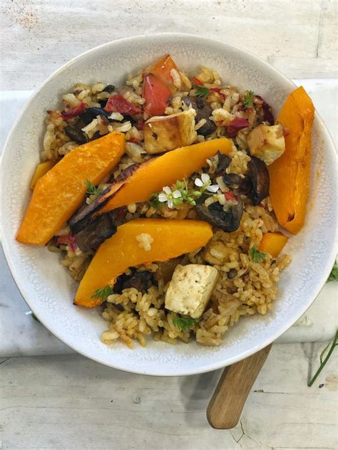 Arroz al horno vegano con calabaza y tofu | Recetas vegetarianas, Arroz ...