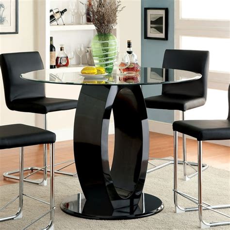 Furniture of America Janus Round Glass Top Counter Dining Table, Black - Walmart.com - Walmart.com