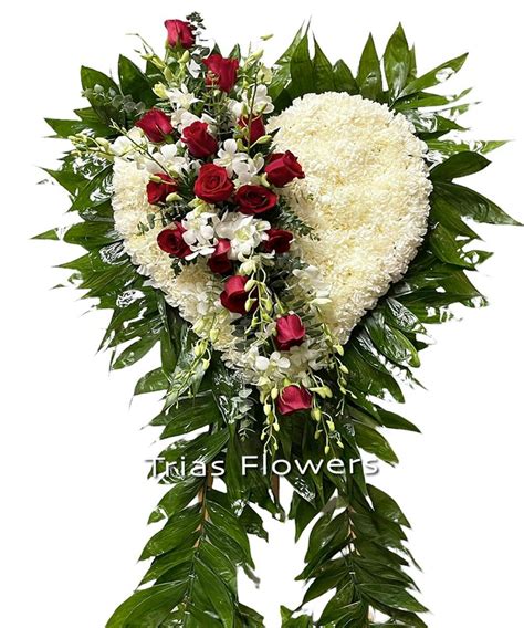 Funeral Heart Red Roses & White Orchids| Trias Flowers Miami Fl