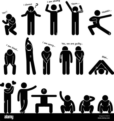 Man Person Basic Body Language Posture Stick Figure Pictogram Icon Stock Vector Image & Art - Alamy