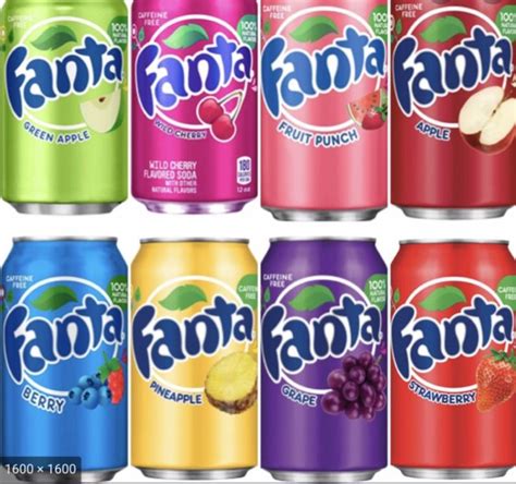 six cans of fanta fruit punch are shown in different colors and flavors ...