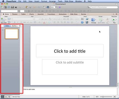 Slides Pane in PowerPoint 2011 for Mac