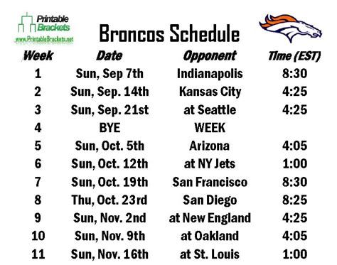 Printable Broncos Schedule 2024-25