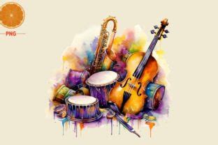 Mardi Gras Music Instruments Watercolor Graphic by Orange Club ...