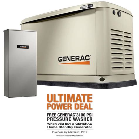 Generac 11,000-Watt (LP)/10,000-Watt (NG) Air Cooled Standby Generator with Whole House 200 Amp ...