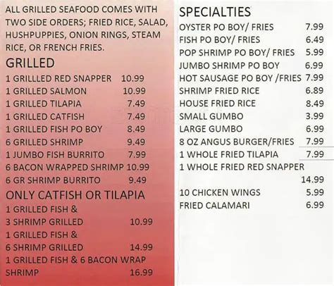 Menu at Mike's Seafood restaurant, Houston, S Texas 6