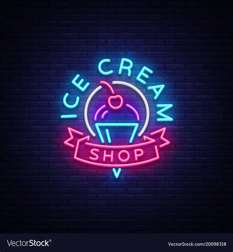 Ice cream shop neon sign ice cream shop logo in Vector Image