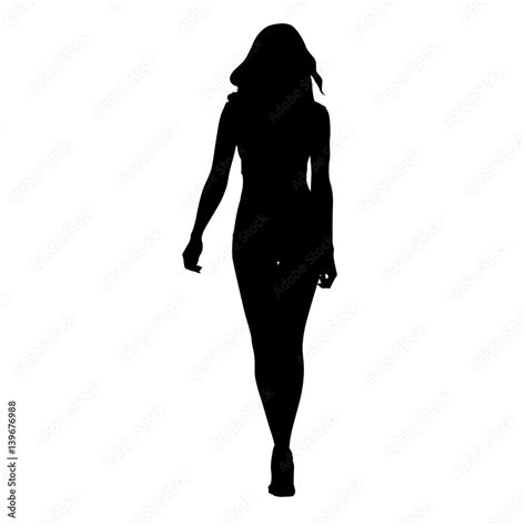 Slim sexy woman vector silhouette. Tall girl walking forward Stock ...