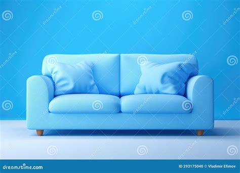 Blue Couch with Pillows Against Blue Wall Stock Photo - Image of sofa, home: 293175040