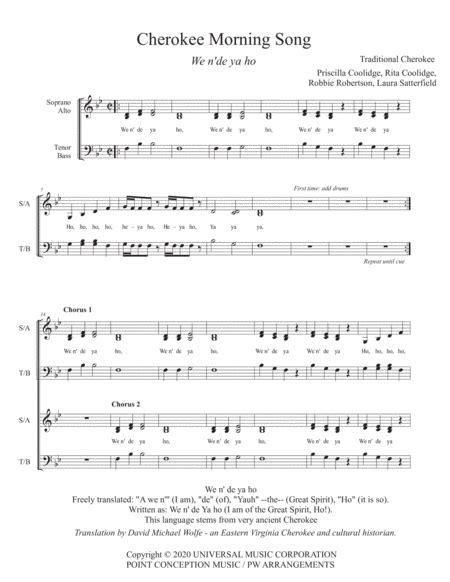 Cherokee Morning Song (arr. Eric Lane Barnes) by Priscilla Coolidge Sheet Music for SATB Choir ...