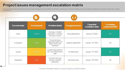 Project Issues Management Escalation Matrix PPT Presentation