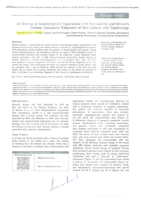 (PDF) An Overlap of Angiolymphoid Hyperplasia with Eosinophilia and Kimura's Disease: Successful ...