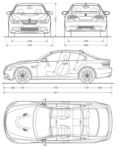 2008 BMW M3 E92 Coupe blueprints free - Outlines